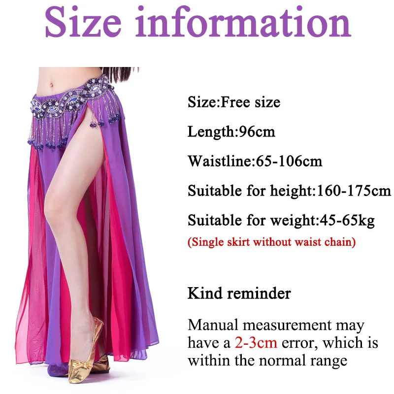 Belly Dance Double Split Chiffon Skirt Sexy Dance Skirt Stage Performance Daily Wear