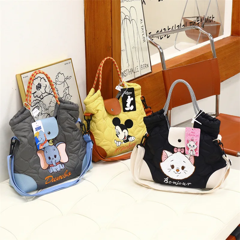 Disney 2025 Mickey Quilted Nylon Tote, Embroidered Travel Shoulder Bag, Eco Friendly Handbag