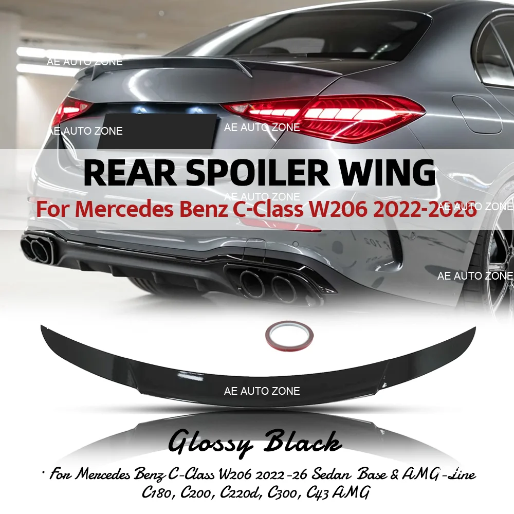 Glossy Black Rear Trunk Lip Spoiler Fit For Mercedes Benz C-Class W206 2022-26 4-Door Sedan C43 C180 C200 C300 C220d C300d C300e