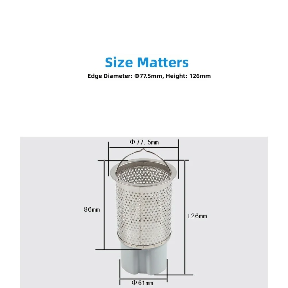Stainless Steel Sink Strainer 126mm Height 77.5mm Top Diameter SUS304 Dense Mesh Basket for Home Kitchen Drainage