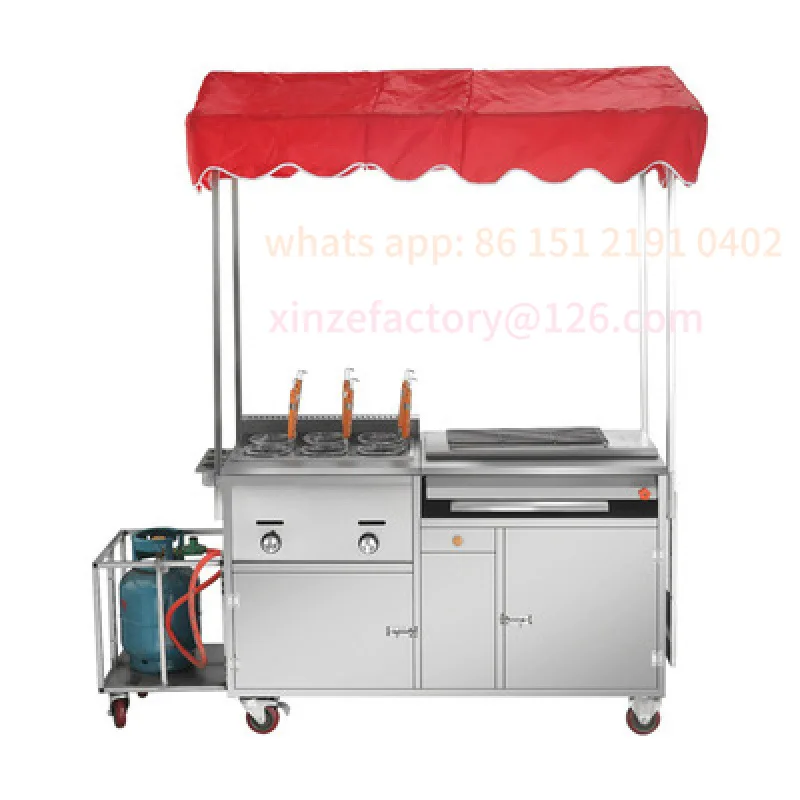 Customizable snack cart Multifunctional mobile iron plate stove Night market braised meat frying pan Fried skewers Stall truck