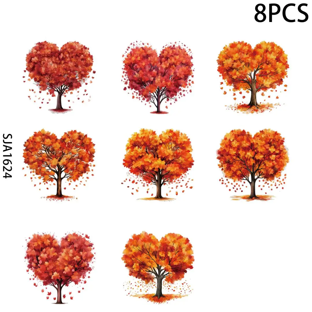 Love tree, jar, pumpkin 8 Sheets UV DTF Cup Wraps Transfer Stickers for Glass, Cartoon Cup Wraps Decal Stickers for Tumbler Cups