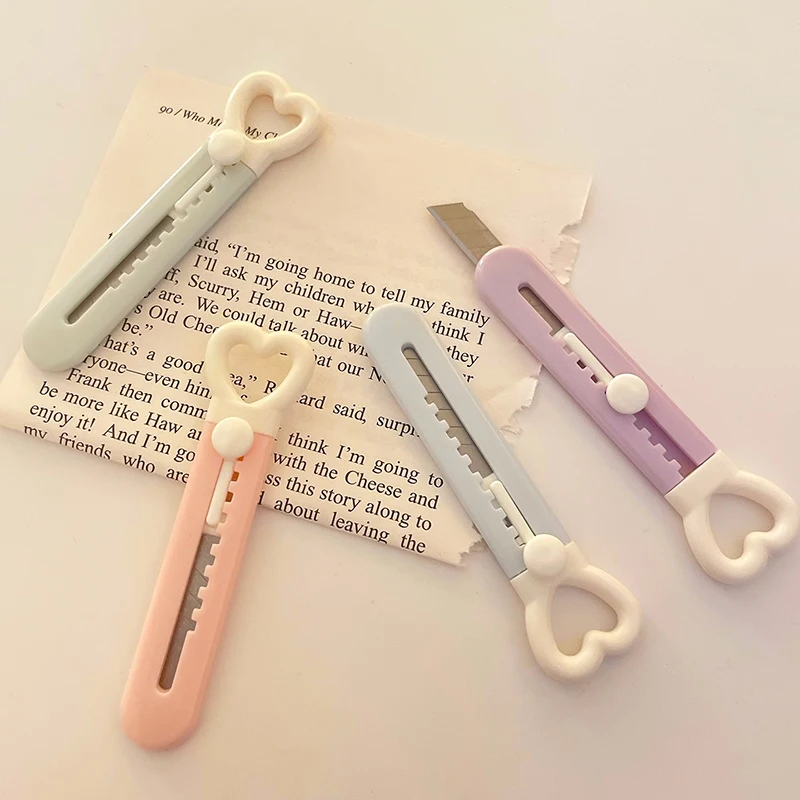 Kawaii Love Heart Utility Knife Mini Cute Envelopes Opener Express Box Cutter Pocket  Knife DIY Paper Cutter Art Knife Office