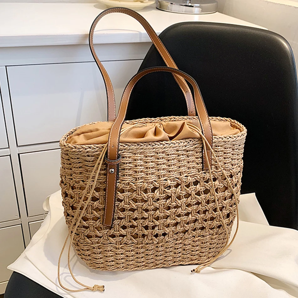 Trendy Straw Bags for Women 2023 Summer Beach Shoulder Wicker Bag Woven Rattan Tote Bag Handmade Purse Bohemia Handbag bolsos