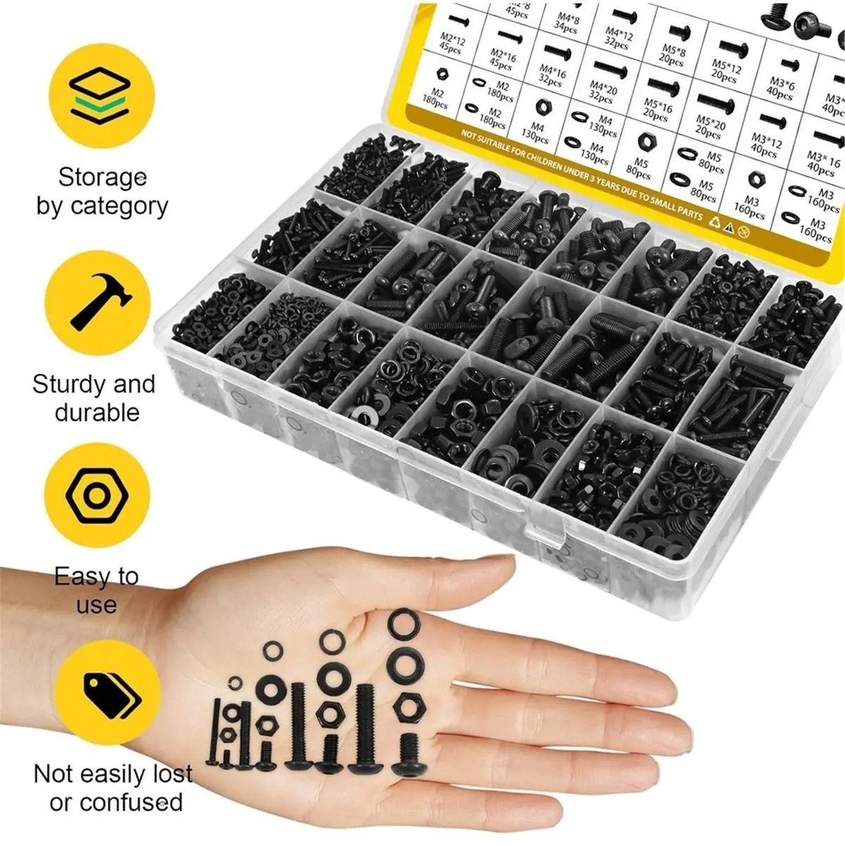 2200PCS M2 M3 M5 Metric Screws Assortment Kit, Hex Socket Button Head Assorted Kit, Machine Set with Nuts Kit
