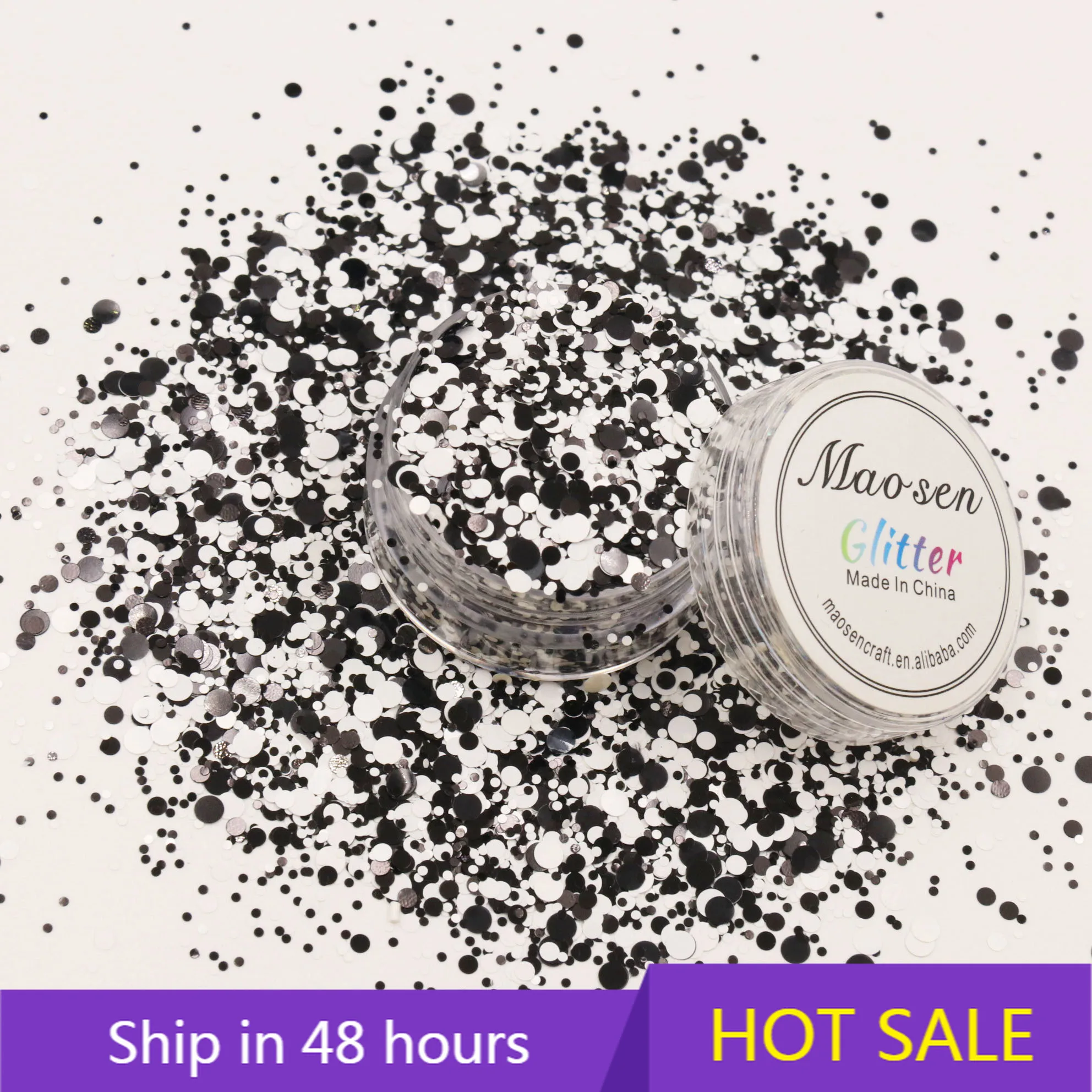 

YTYIN Popular Polyester Classical Black White Dots Mix Chunky Glitter for Nail Art Decoration