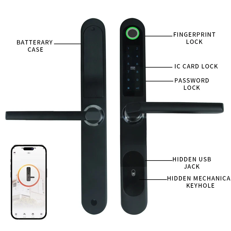 Imagem -03 - Slim Smart Door Lock com Tuya à Prova d Água Eletrônico Door Lock Impressão Digital Código do Cartão ic Deslizando Alumínio Door Locks 4cm Largura