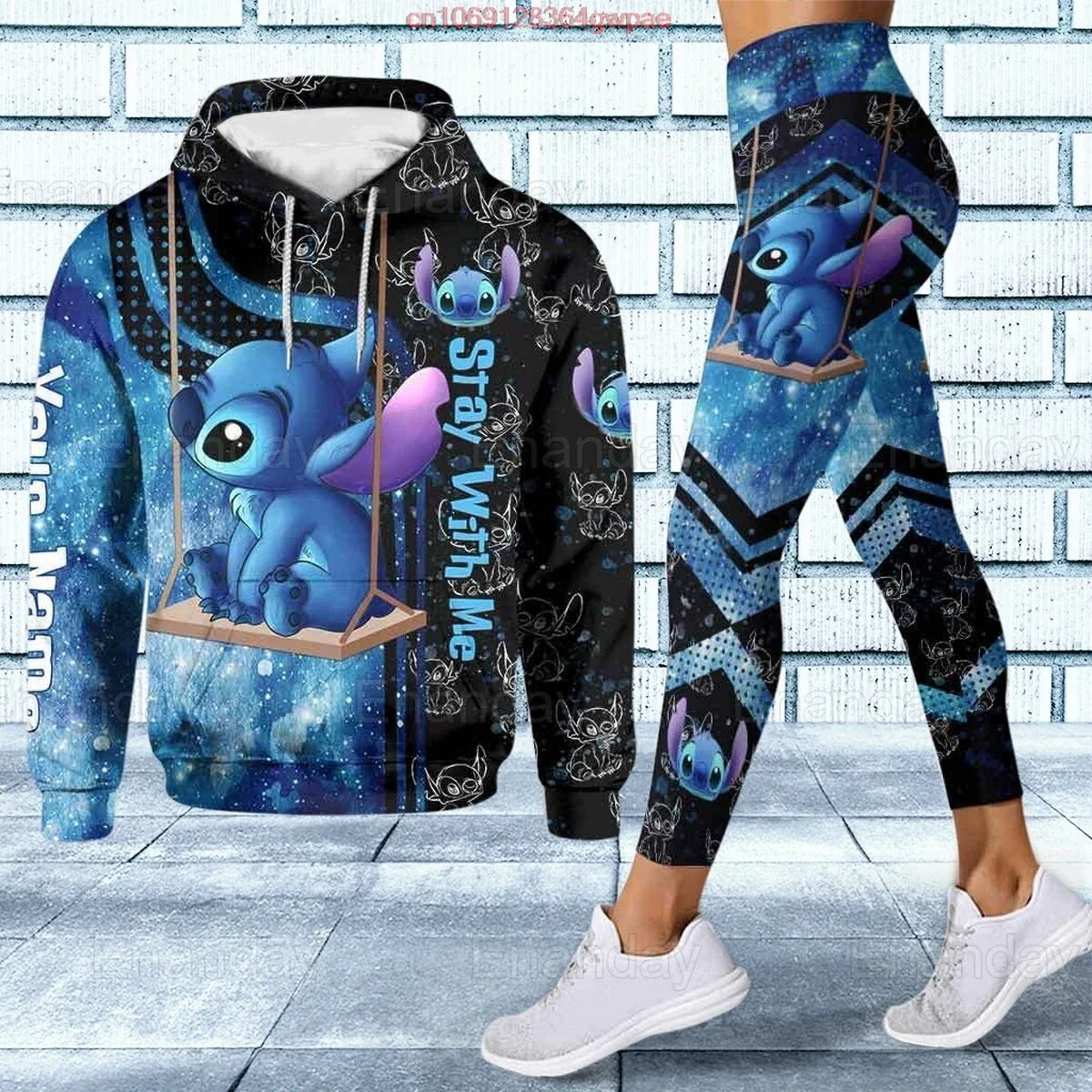 New Disney Stitch 3D ผู้หญิง Hoodie และชุดกางเกงขายาว Minnie กางเกงโยคะ Sweatpants แฟชั่นชุดกีฬาผู้หญิงชุด