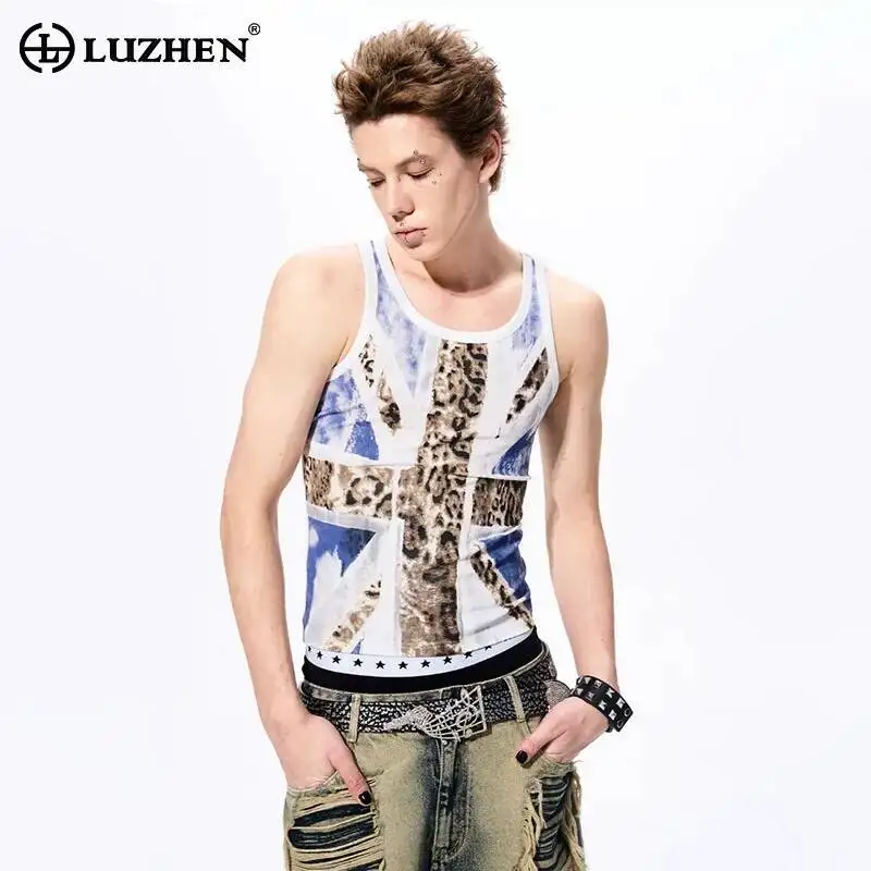 LUZHEN 2026 Summer Printed Pattern Slim Sleeveless T-shirts Men's Trendy Handsome Niche Design Original Casual Tank Tops JY7275