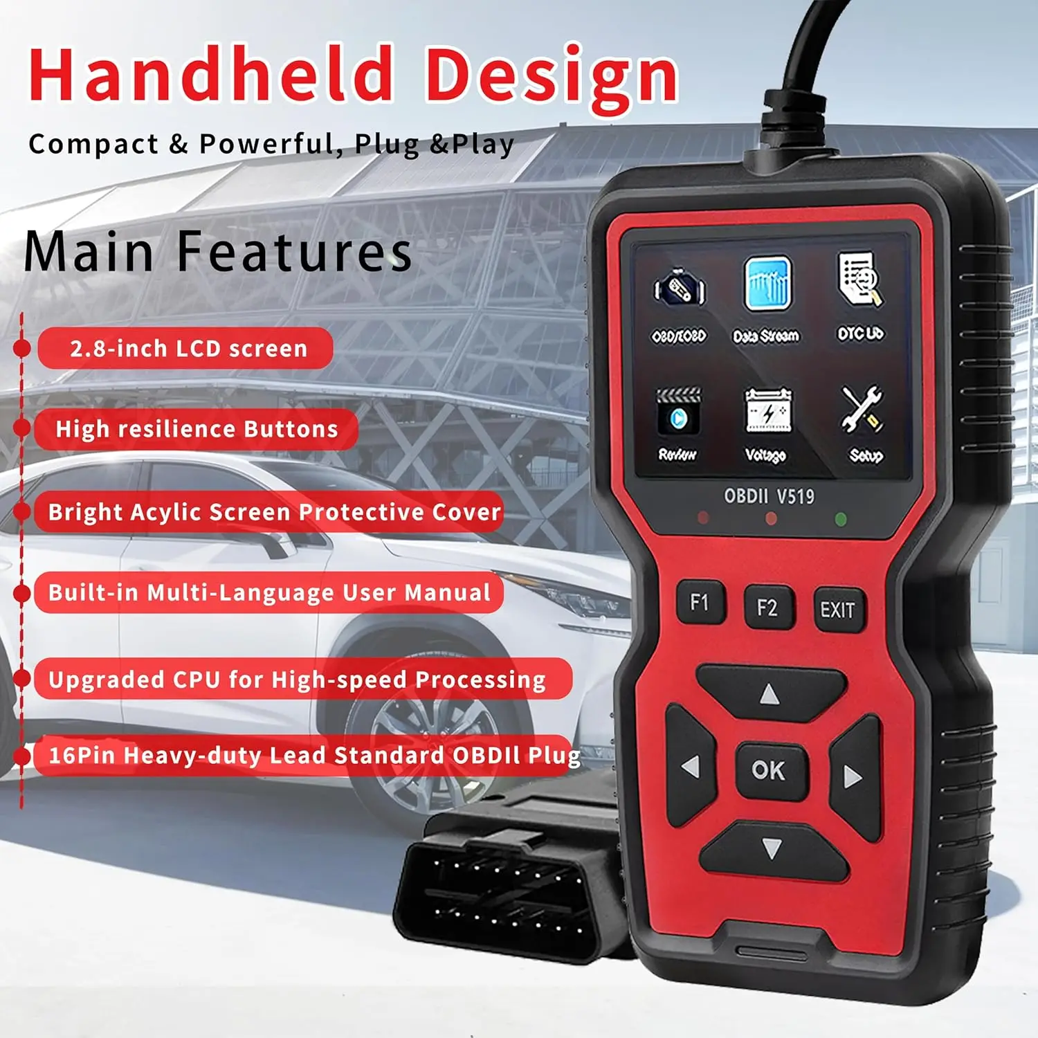 OBD2-Scanner für Auto und LKW – Motorcodeleser, vollständiger OBD2, Reset, O2-Sensor, ab 1996 Fahrzeuge