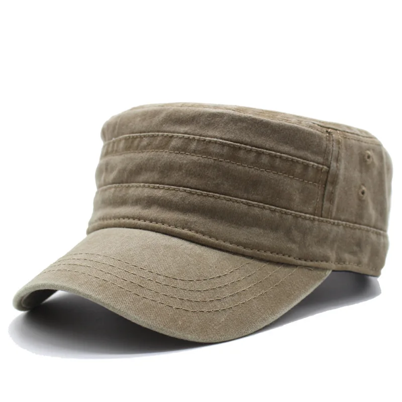 Fashion Washed Cotton Flat Top Cap Adjustable Outdoor Sun Caps Women Men Cadet Cap Retro sun Hats Baseball cap Bone Man Cap, image 13