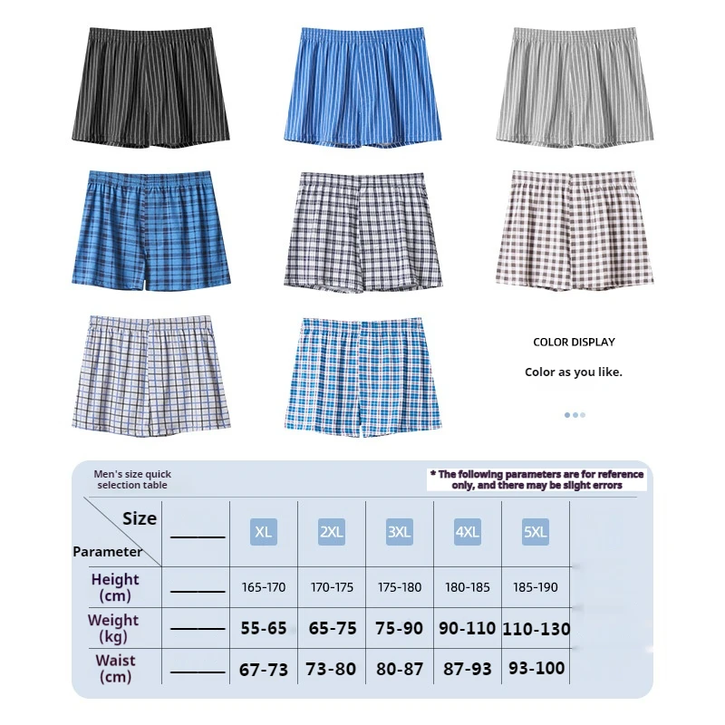 2Pcs Men Casual Boxers Shorts Men Underwear Cotton Underpants Checkered Striped Shorts Loose Comfortable Home Clothes 65-130KG