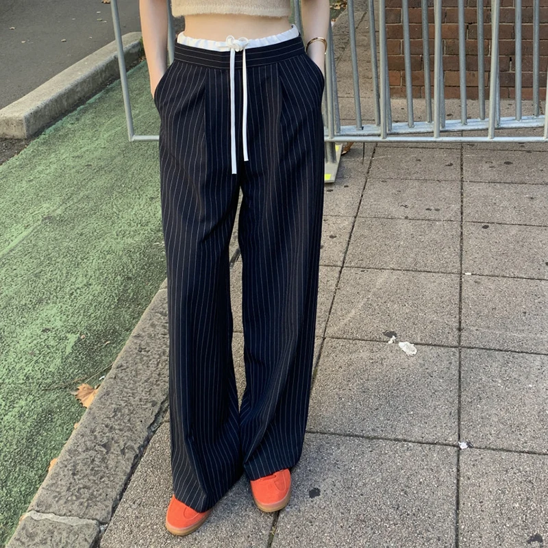 Damen Baggy gestreifte Hose Vintage Y2k Harajuku ästhetische Streetwear hohe Taille weites Bein Hose 2000s trashy Mode Kleidung