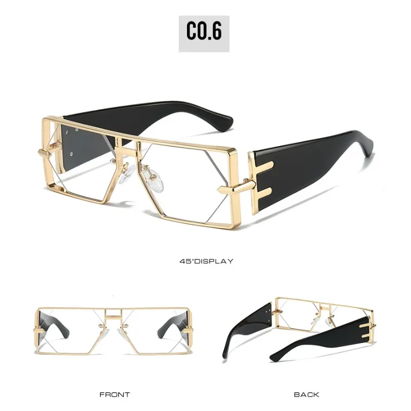 نظارات شمسية مستطيلة رائعة فاخرة بتصميم مجوف نظارات سداسية بإطار معدني نظارات شمسية Steampunk Fashoin