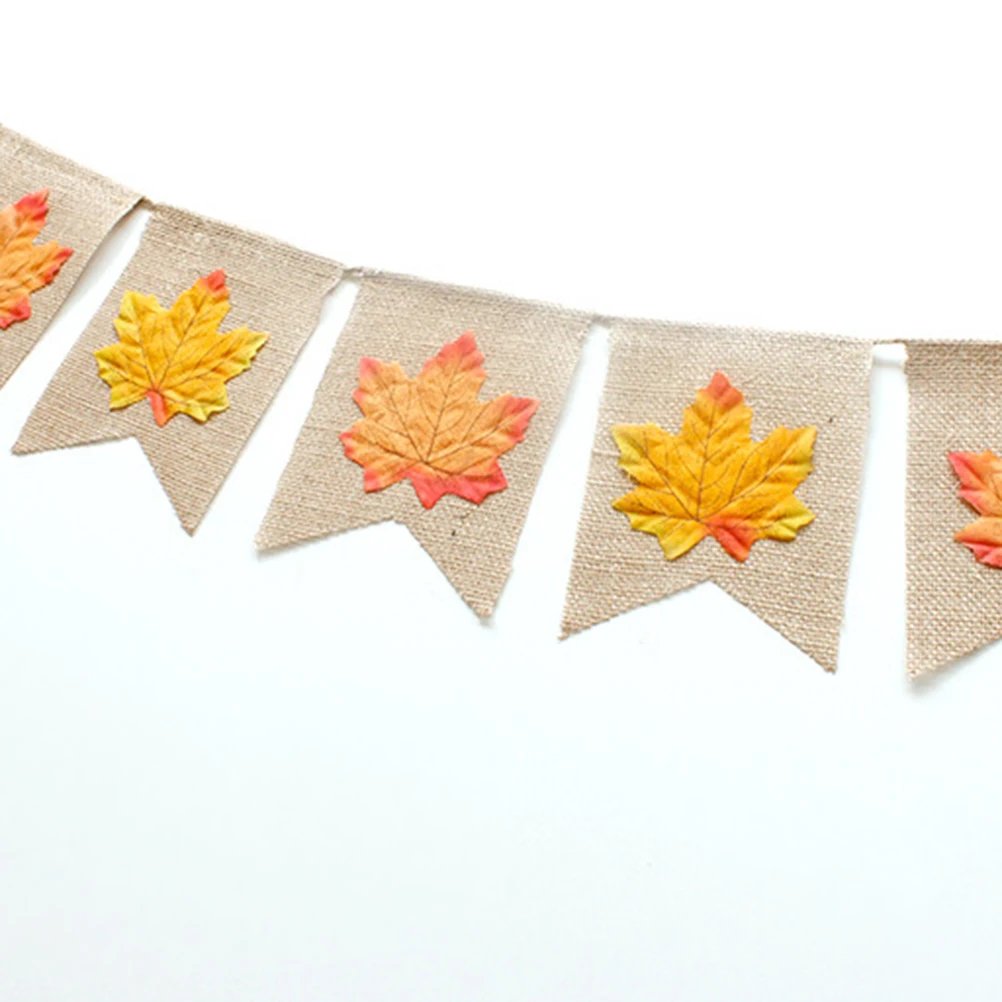 

Maple Leaf Burlap Party Banner Swallowtail Dovetail Shape Rustic Maple Leaf Garland Pull Flag Banner Burlap for Party