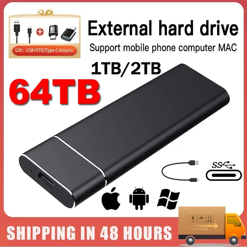 

Portable SSD 2TB 1TB Solid State Hard Disk External Hard Drive USB 3.1/Type-C High-Speed Storage Device for Laptops/Desktop/Mac