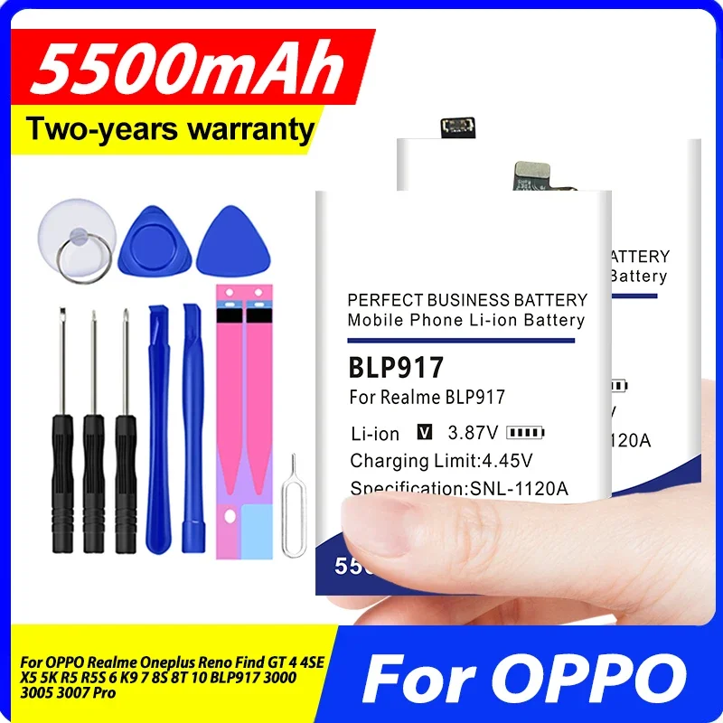 BLP881 BLP917 BLP579 Battery For OPPO Realme Oneplus Reno Find GT 4 4SE X5 5K R5 R5S 6 K9 7 8S 8T 10 BLP917 3000 3005 3007 Pro