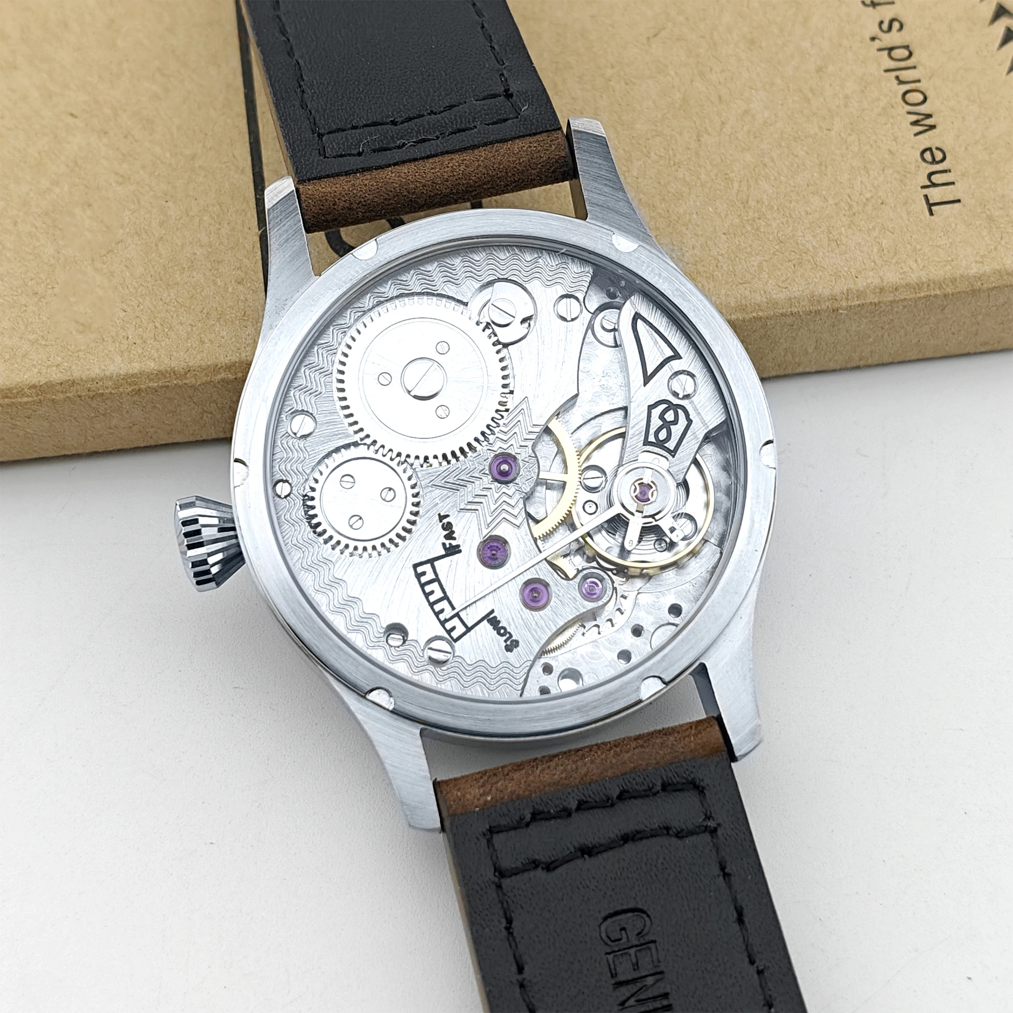 42mmCORGEUT ST3621 Mechanical Hand Wind Watch Men Sapphire Crystal Vintage Pilot Watch 316L Stainless Steel Leather Strap Small
