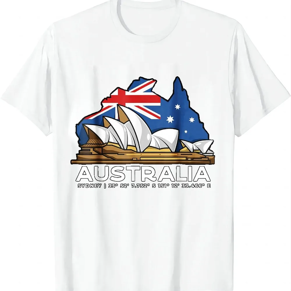 Australia Sydney GPS Coordinates Opera House T-Shirt Casual Vintage Clothes Tops Graphic T Shirts Camiseta Streetwear