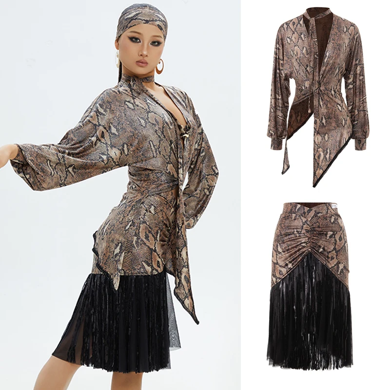 

New Women'S Ballroom Dance Competition Costume Adults Latin Dance Professional Clothing Snake Pattern Dancing Suits SL11950