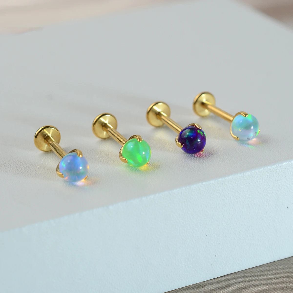 1PC Ttianium Steel Piercing Labret Stud Opalite 16G Externally Thread Stud Earring Ear Tragus Cartilage Flat Helix Daith Jewelry view 4