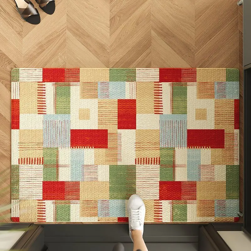 VIKAMA Tappetino da bagno moderno e minimalista a quadretti Zerbino da ingresso impermeabile antiscivolo resistente alle macchie per la decorazione domestica