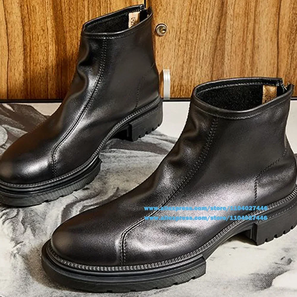 

Black Leather Back Zipper Boots Men's Leather Shoes Trendy Handmade Shoes 2024 New Men's Shoes Luxury High-Top Men Shoes