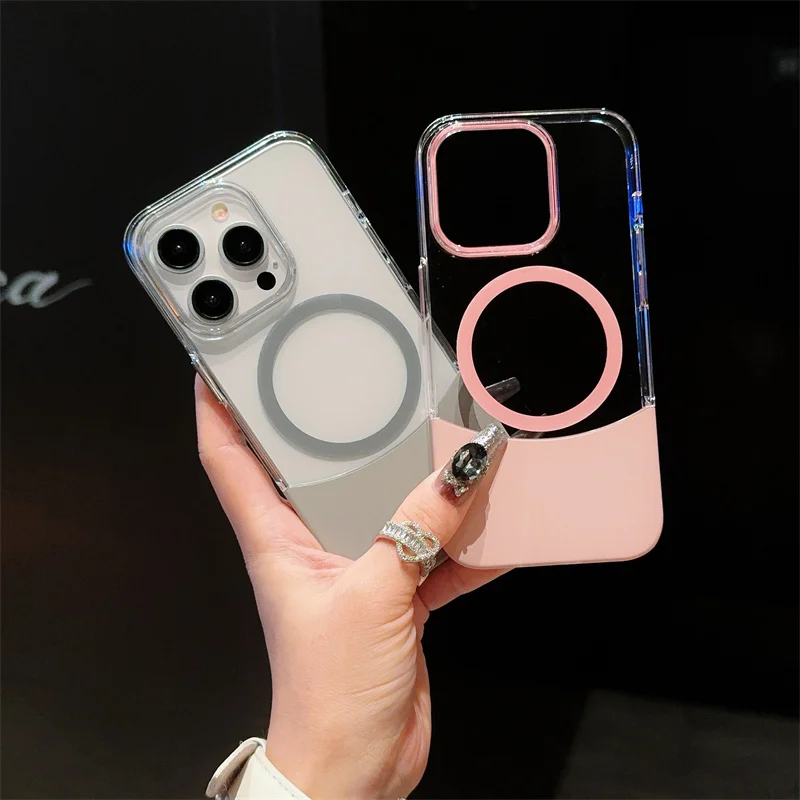 Fashion Magnetic Dual Color Detachable Phone Case For iPhone 15 14 Plus 15 13 12 Pro Max Large Window Shock-Absorbing Back Cover - Image 3