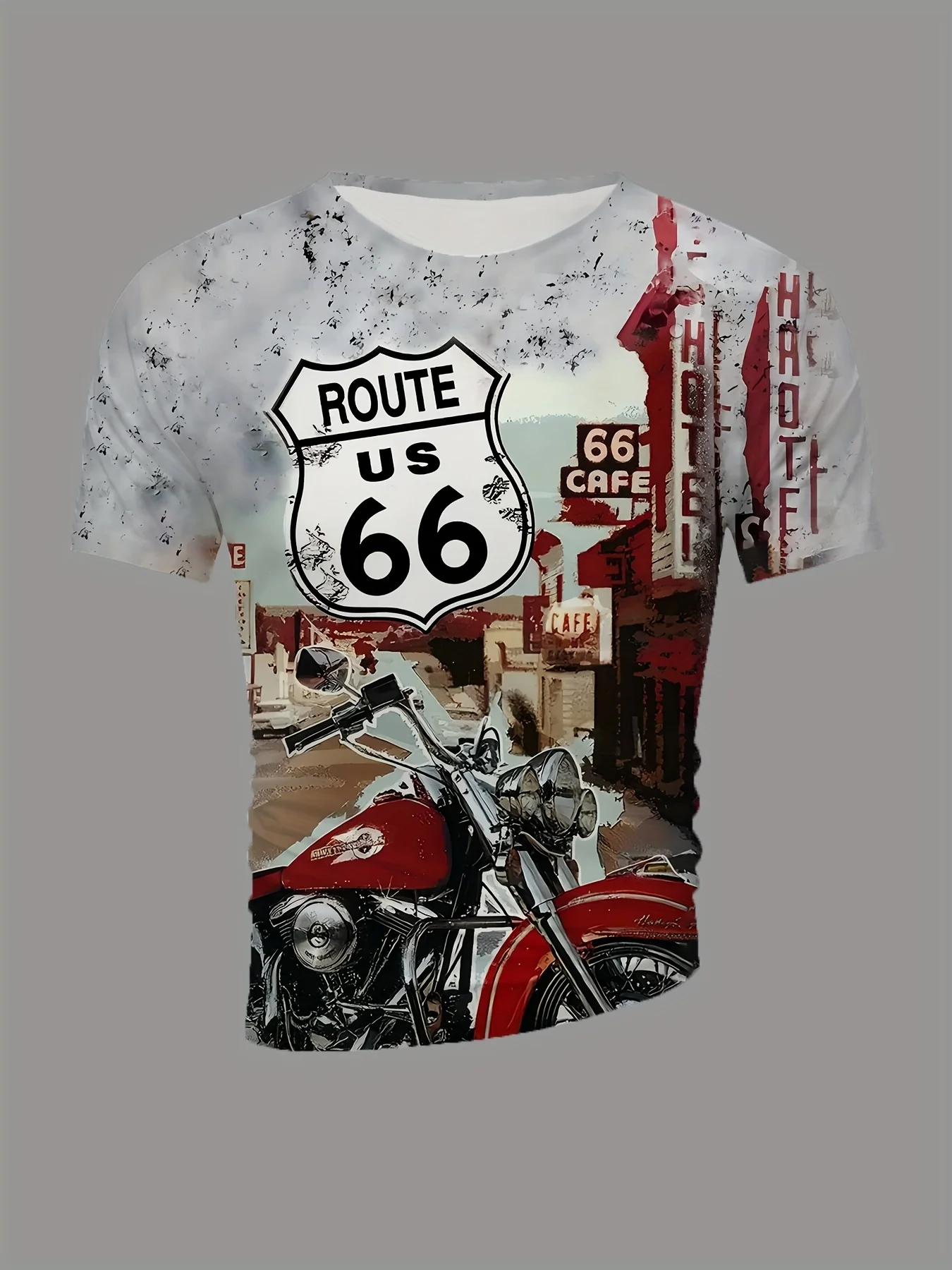 Men's Fashion US Route 63 3D Printed Motorcycle Graphic T-Shirt, Casual Spring/Summer Short Sleeve Tee, Cool Streetwear