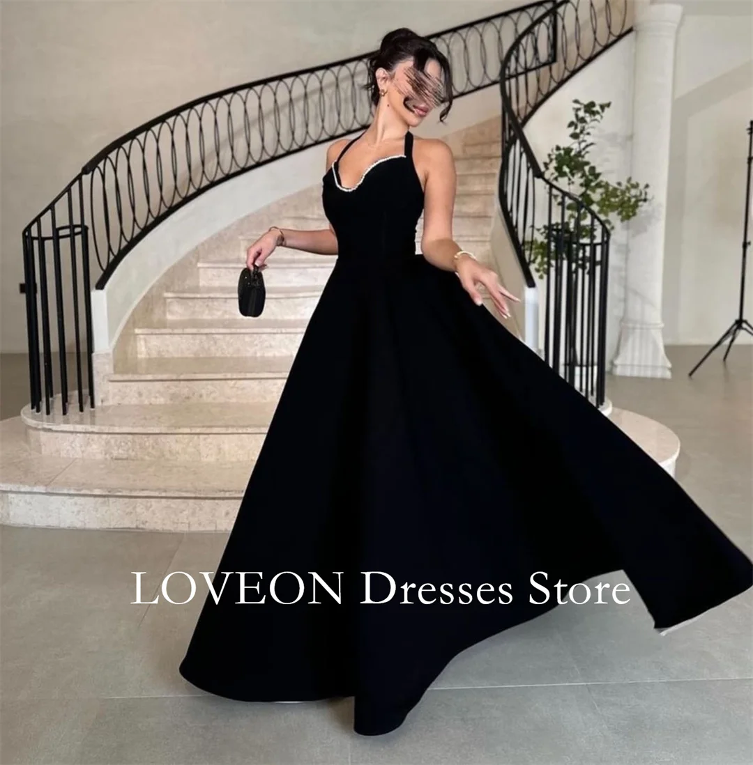 Halter Neck Backless Velvet Formal Evening Dresses Sleeveless Black  فساتين سهرة  Customized Elegant Prom Growns Party Women