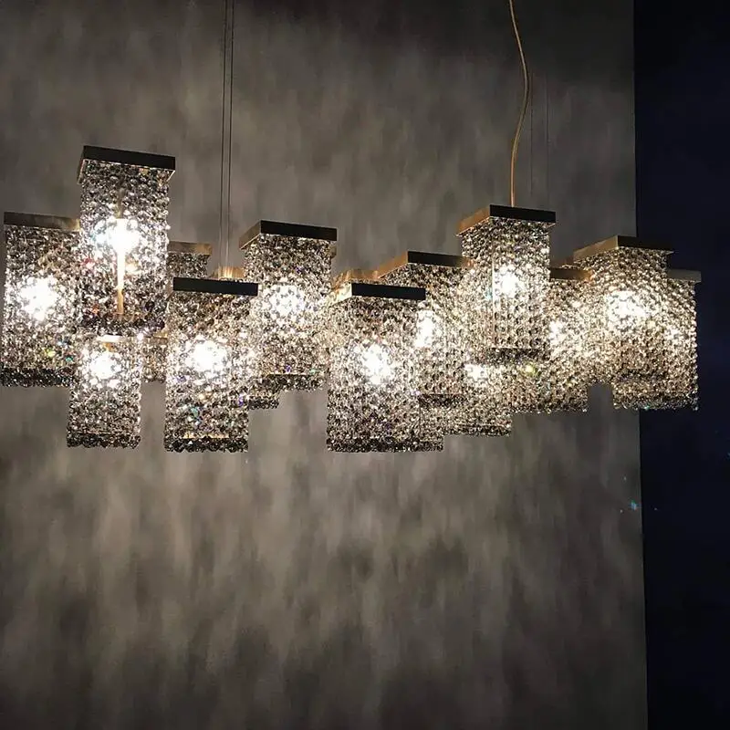 Customized modern crystal chandelier bar lighting island luster hotel restaurant decoration rectangular chandelier