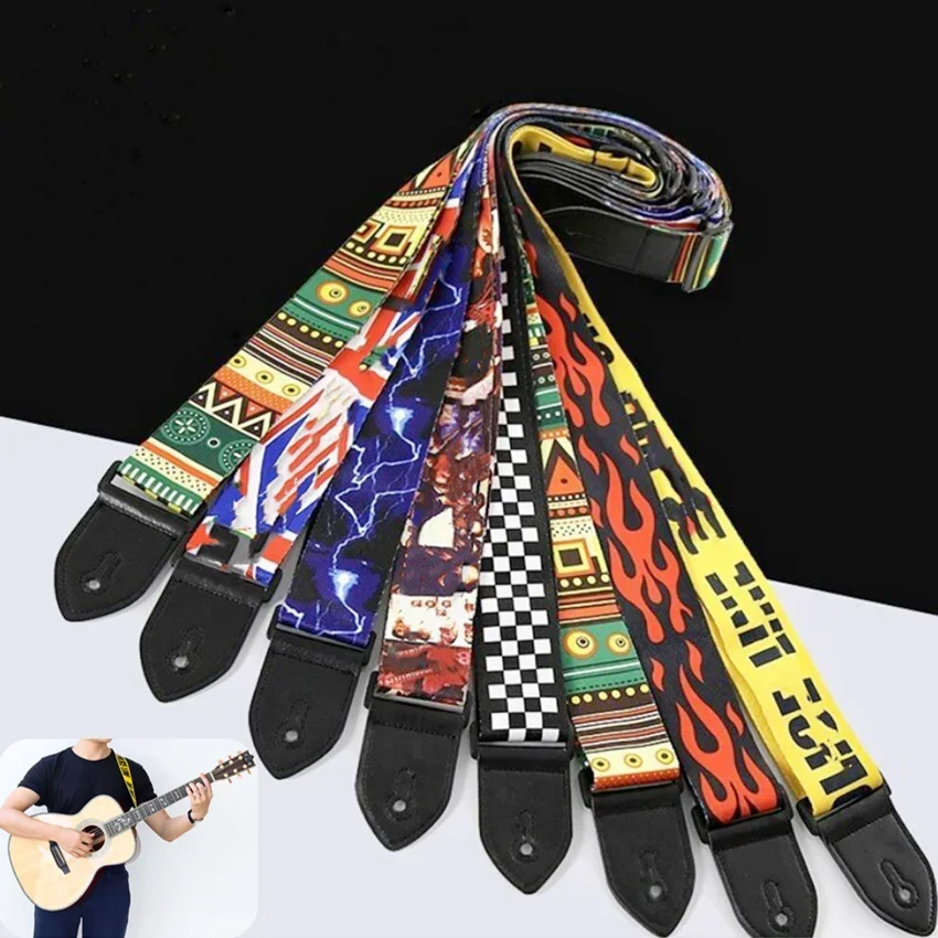 Nylon Adjustable Guitar Belt Straps for Acoustic Electric Guitar and Bass Colorful Printing Guitar Strap Guitar Part Accessories