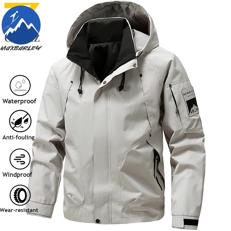 

Athletics Windbreakers Men Hooded Jacket Zipper Coat Cargo Waterproof Black Rainproof Camping Loose Thin Softshell Hiking Jacket