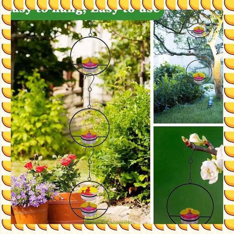 BAAU 3 Pcs Hanging Hummingbird Feeder, Stackable Hanging Humming Bird Feeder With Metal Frame & Red Plastic Bowl Easy To Use Cir