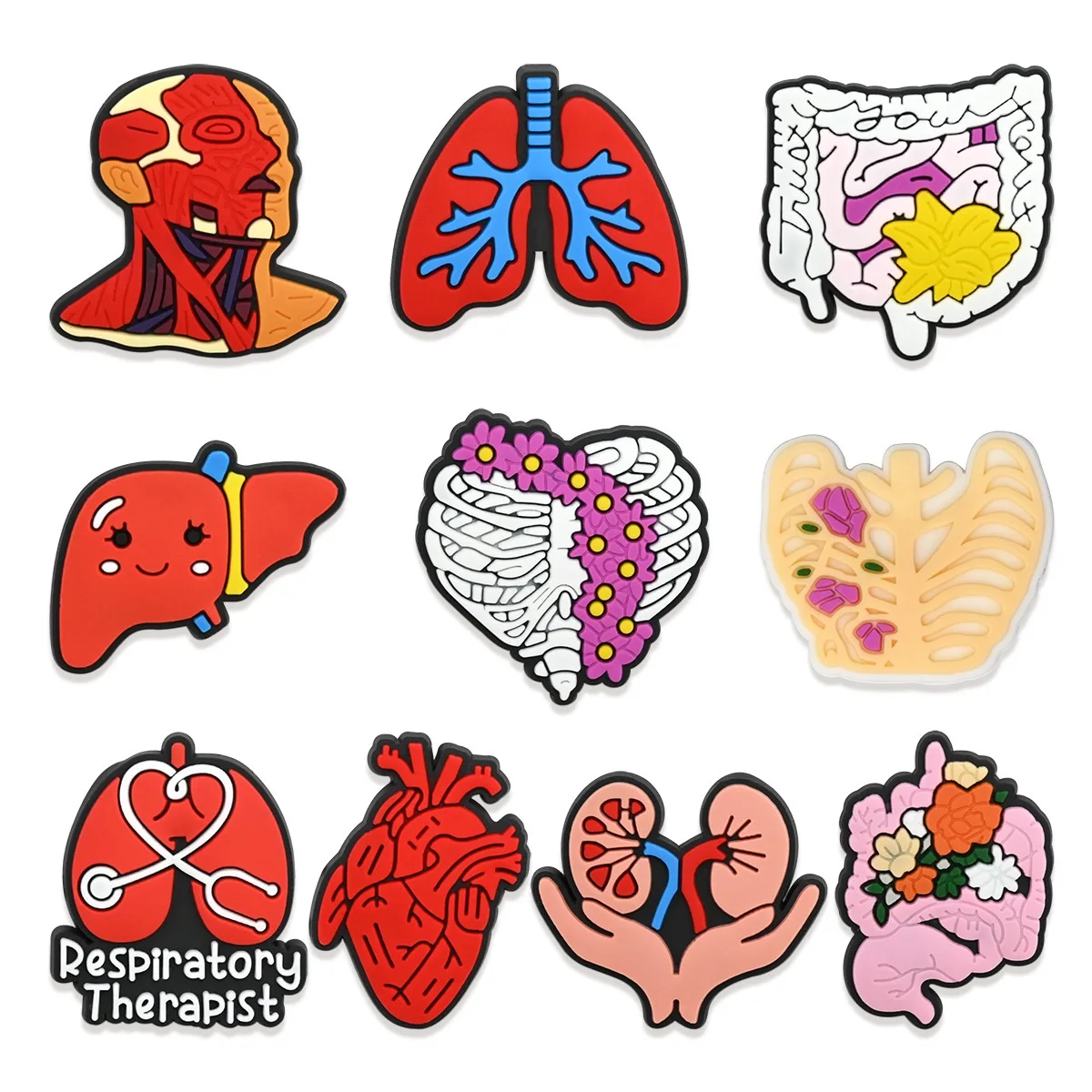 10Pcs Cartoon Menschliche Organe Modell Pvc Garten Schuh Dekorationen Schnalle Taste Clog DIY Armbänder Sandalen Schuhe Charms Kinder geschenk