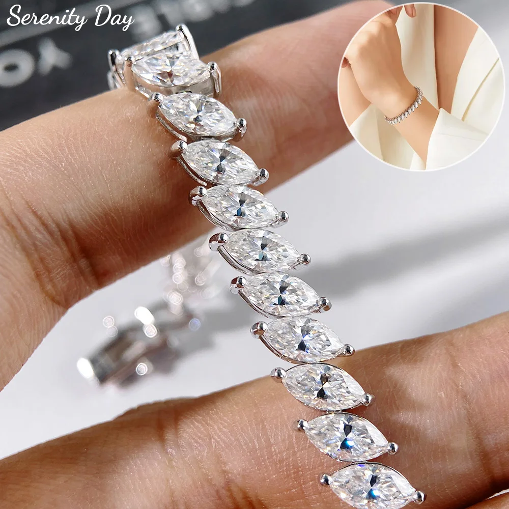 

Теннисный браслет Serenity 4*8 мм с муассанитом маркизы для женщин и мужчин, подарок, 100% стерлинговое серебро S925, сверкающая лабораторная цепочка с бриллиантами на руку