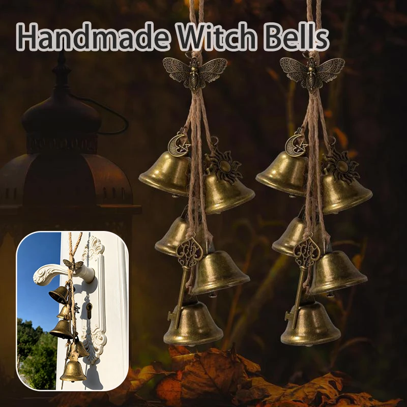 Vintage Witch Bells for Doorknob Handmade Door Protection Brass JingBells Window Hanging Ornament Pagan Decor Housewarming Gifts