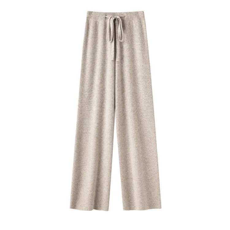 Spodnie z wełny australijskiej dla kobiet, szerokie nogawki, zwiewne spodnie z drapowaniem, bardzo długie spodnie z prostymi nogawkami, dzianinowe spodnie na jesień i zimę.