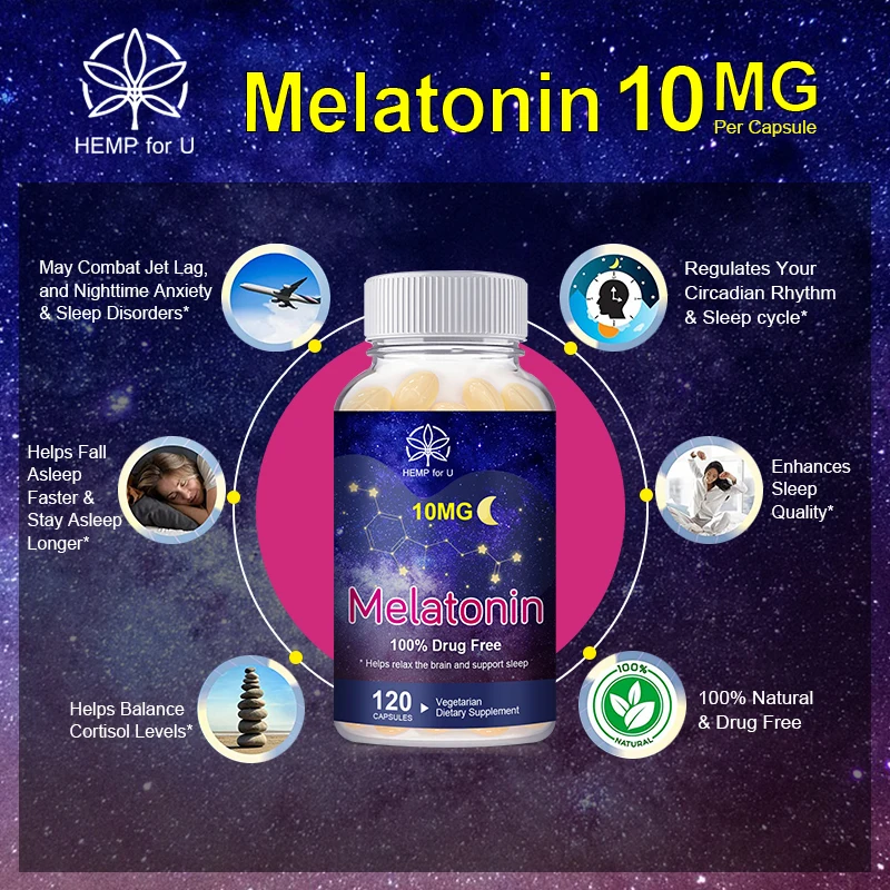 10MG Powerful Melatonin Capsules Anti Stress Help Deep Sleep Aid Insomnia and Improve Sleep Quality Middle aged and elderly