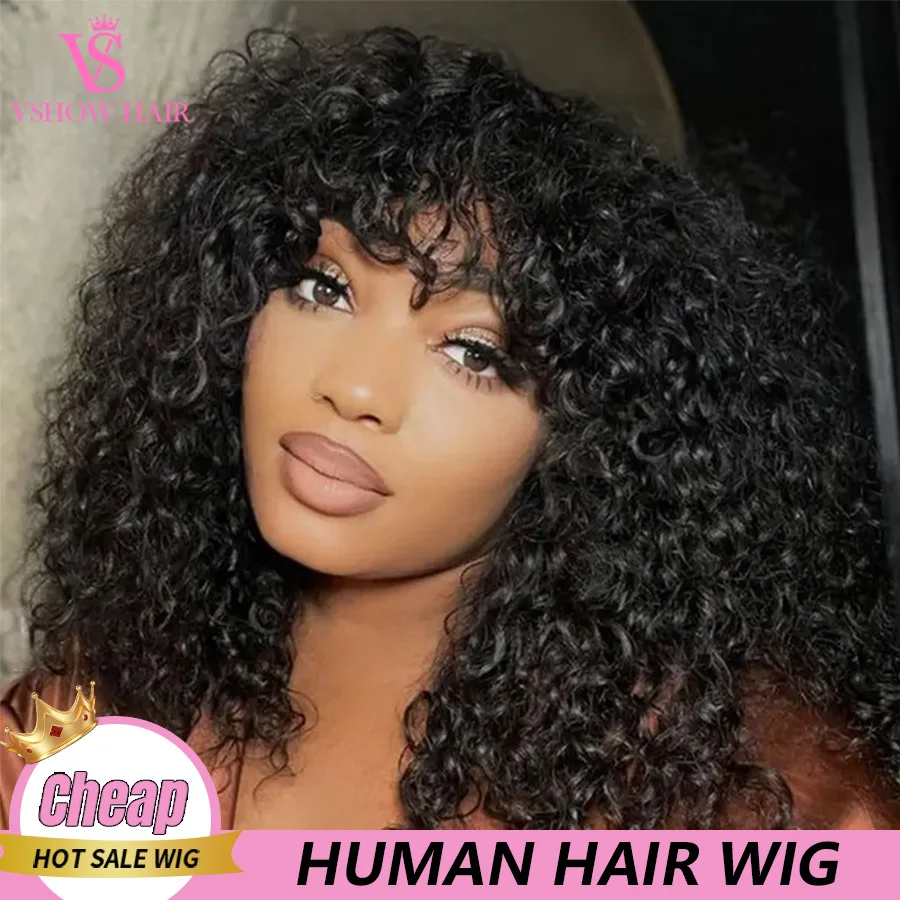 

Kinky Curly Bob Wigs Human Hair Wigs With Bangs Full Made Machine Glueless Brazilian Wigs On Sale For Women Virgin Hair