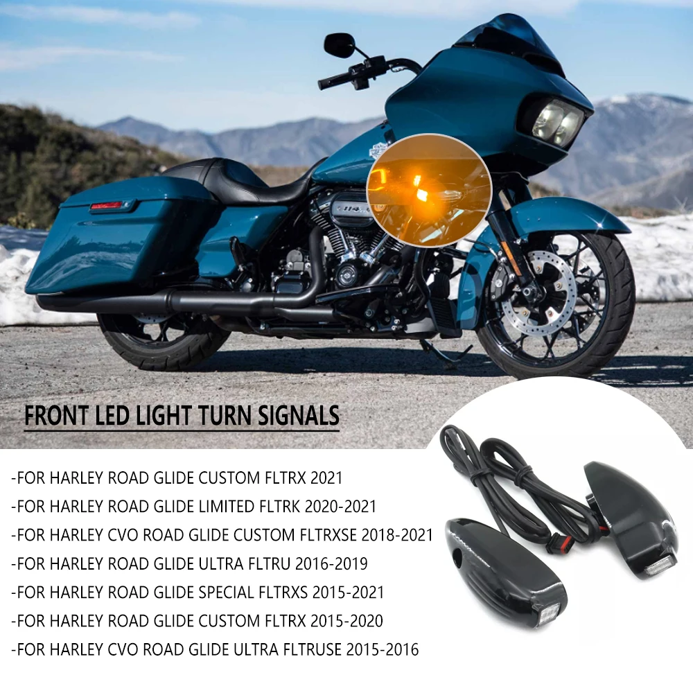 

Черные передние светодиодные указатели поворота для Harley Road Glide Special FLTRXS 2015-2023, аксессуары для мотоциклов, сигнальные огни для мотоциклов
