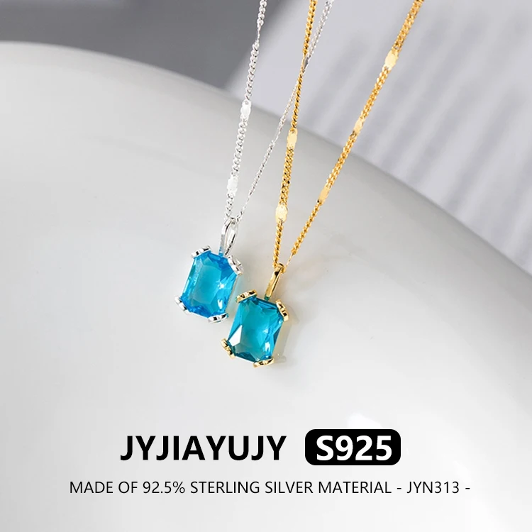 

JYJIAYUJY 100% цельно оригинальное ожерелье из стерлингового серебра S925 в наличии с квадратным синим бриллиантом, модная повседневная одежда JYN313