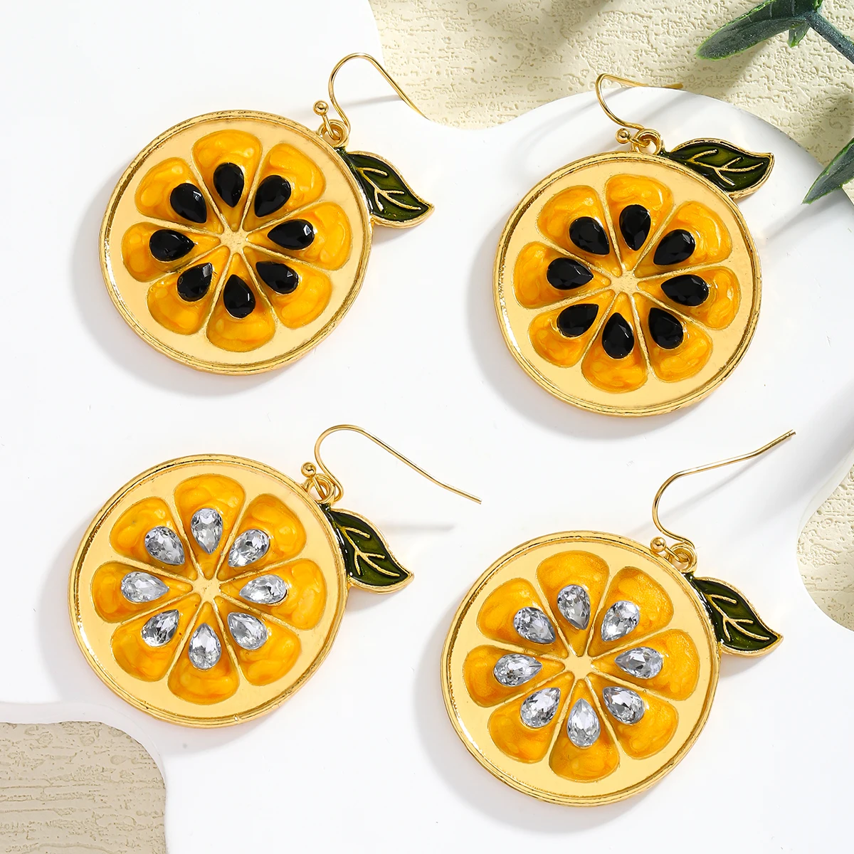 

Creative Sweet Lemon Passion fruit Dangle Earrings For Women Summer Alloy Rhinestone Fruit Earrings for Everyday Dating Gift