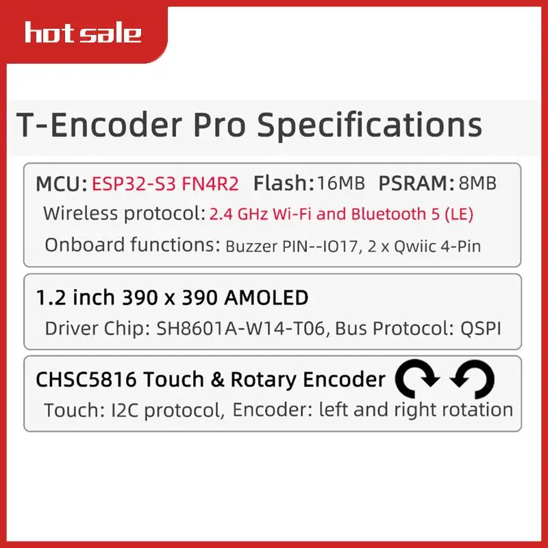 T-Encoder-Pro ESP32-S3 التشفير الروتاري CHSC5816 ESP32-S3FN4R2 لوحة دوائر كهربائية 1.2 بوصة AMOLED شاشة تعمل باللمس وحدة لاسلكية