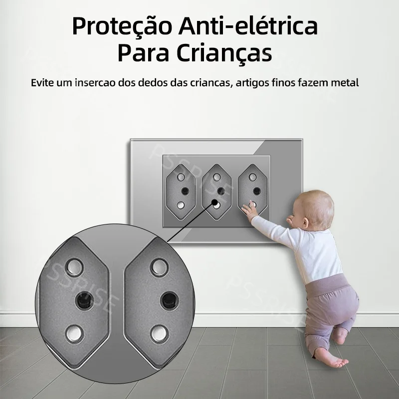 PSSRISE ゴールドホワイトグレーブラック強化ガラスブラジル標準 3 ギャング 3Pains 統合コンセント壁ソケット電気プラグ 10A 20A
