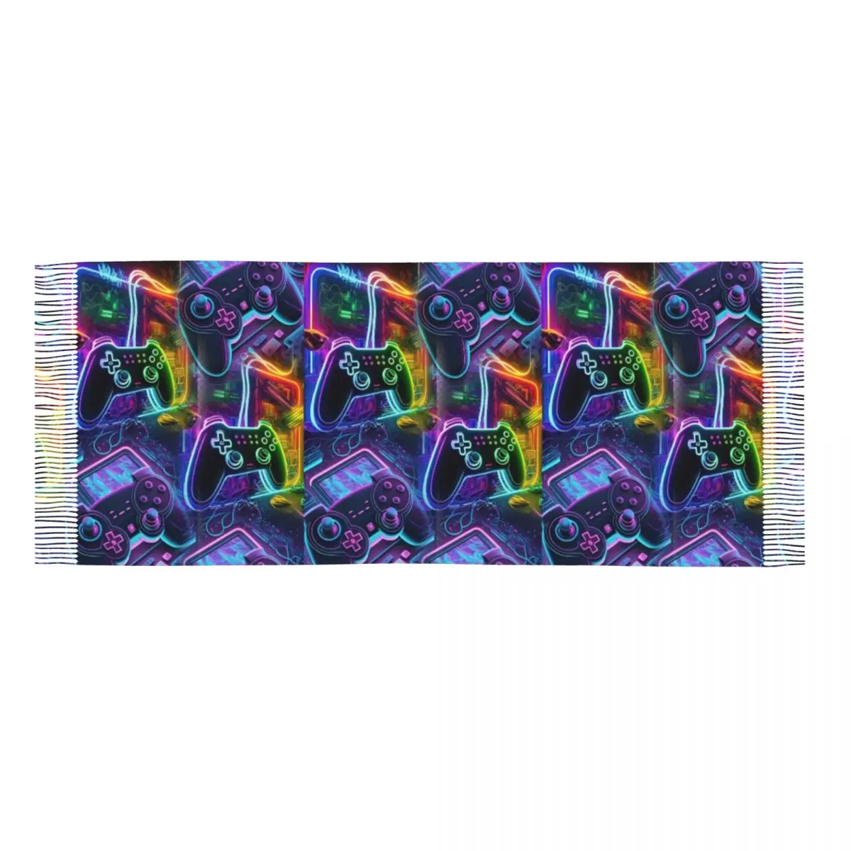 Neon Game Console Hand Controller Scarf Wrap for Women Long Winter Fall Warm Tassel Shawl Game Controller Pattern Scarves