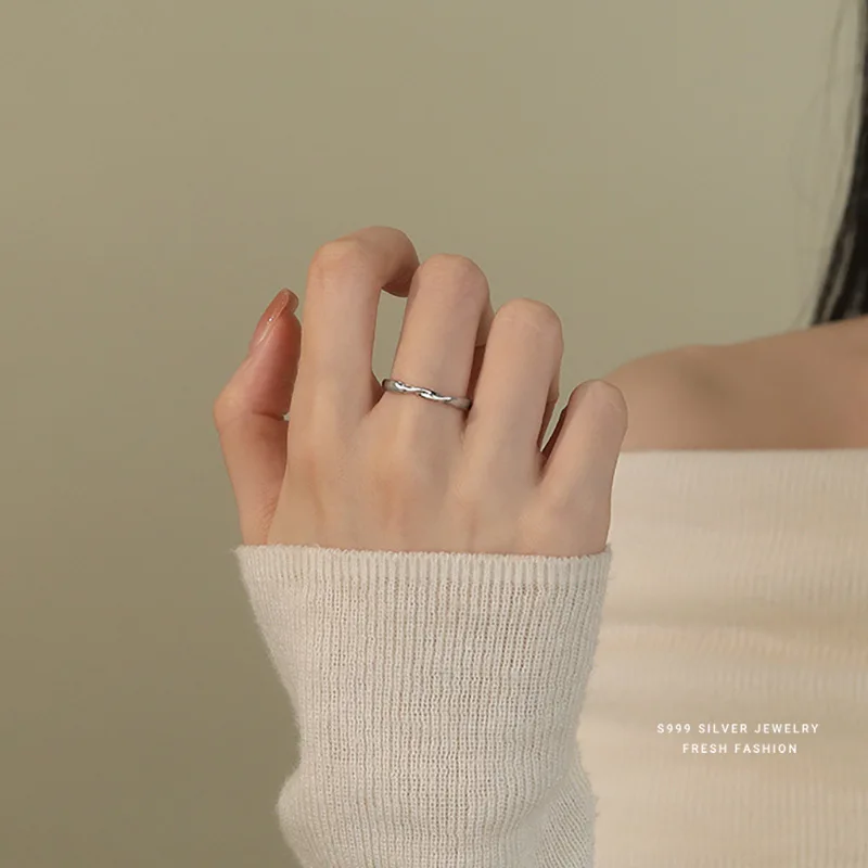 

S999 Sterling Silver Irregular Curved Ring Women Korean Style temperament Wife Gift Jewelry