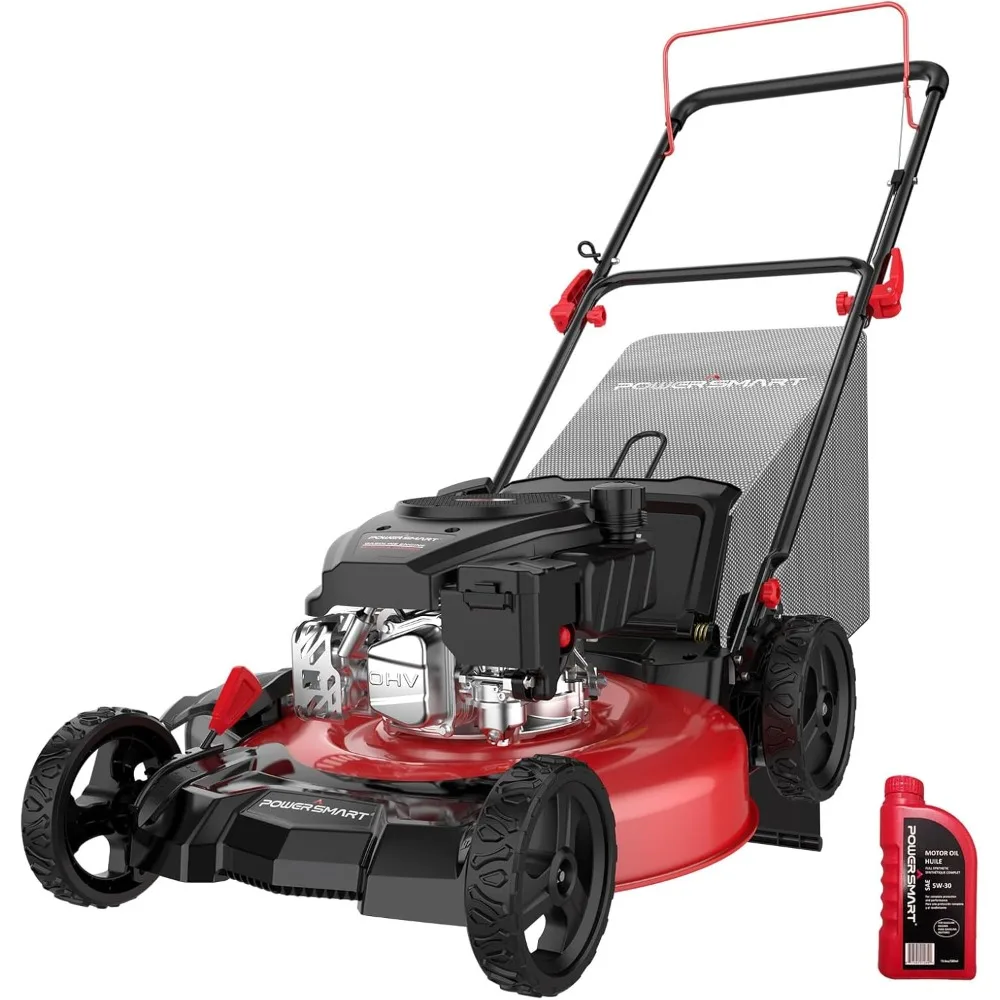 

PowerSmart Gas Push Lawn Mower 21in. 144cc 4-Cycle Engine 3-in-1 Mulch, Bag, Side Discharge, 6-Position Height