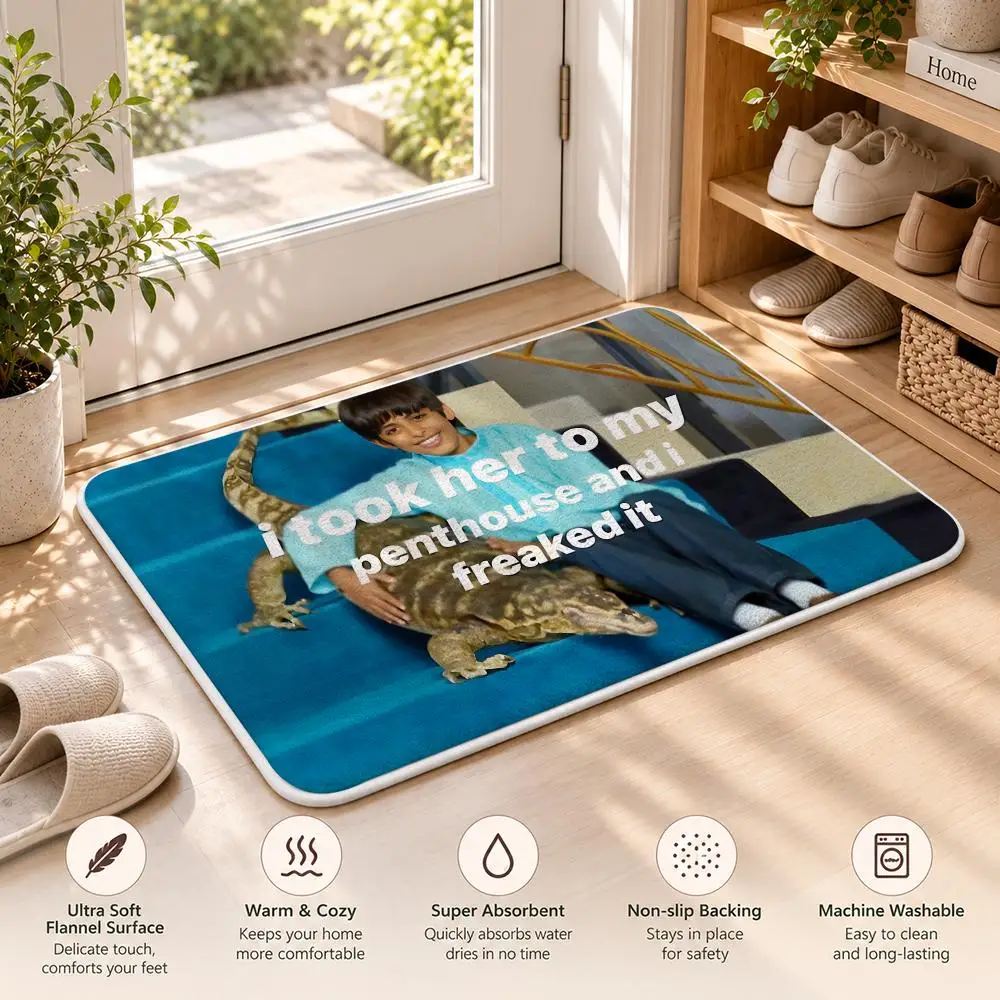 The Boy Holding A Crocodile Floor Mat Flannel Rug Soft Non Slip Door Mat For Bathroom Bedroom Kitchen Living Room Home Decor