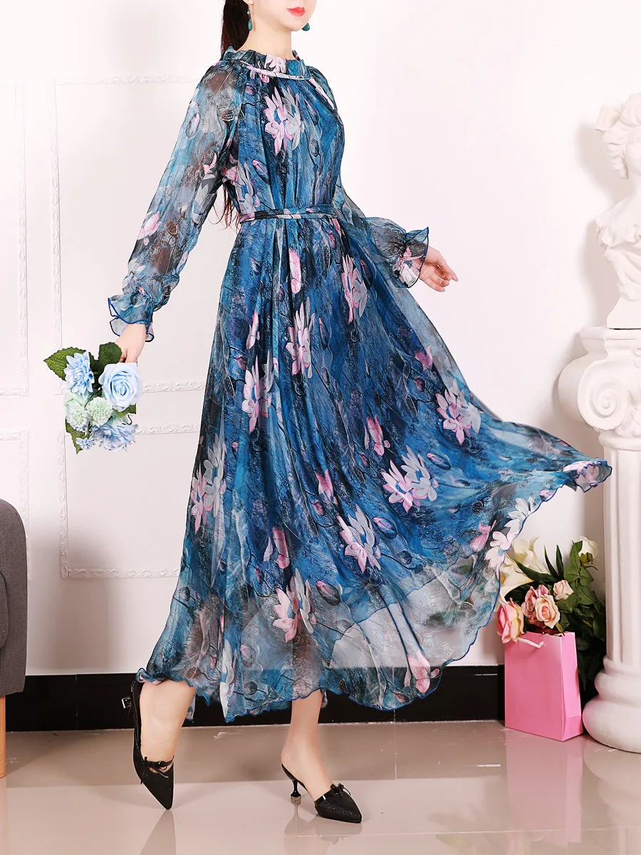 2023 Summer Bohemian Floral Pink Sundress Holiday Beach Travel Women Clothing Long Dress Loose Party Dress Robe Fashion Chiffon